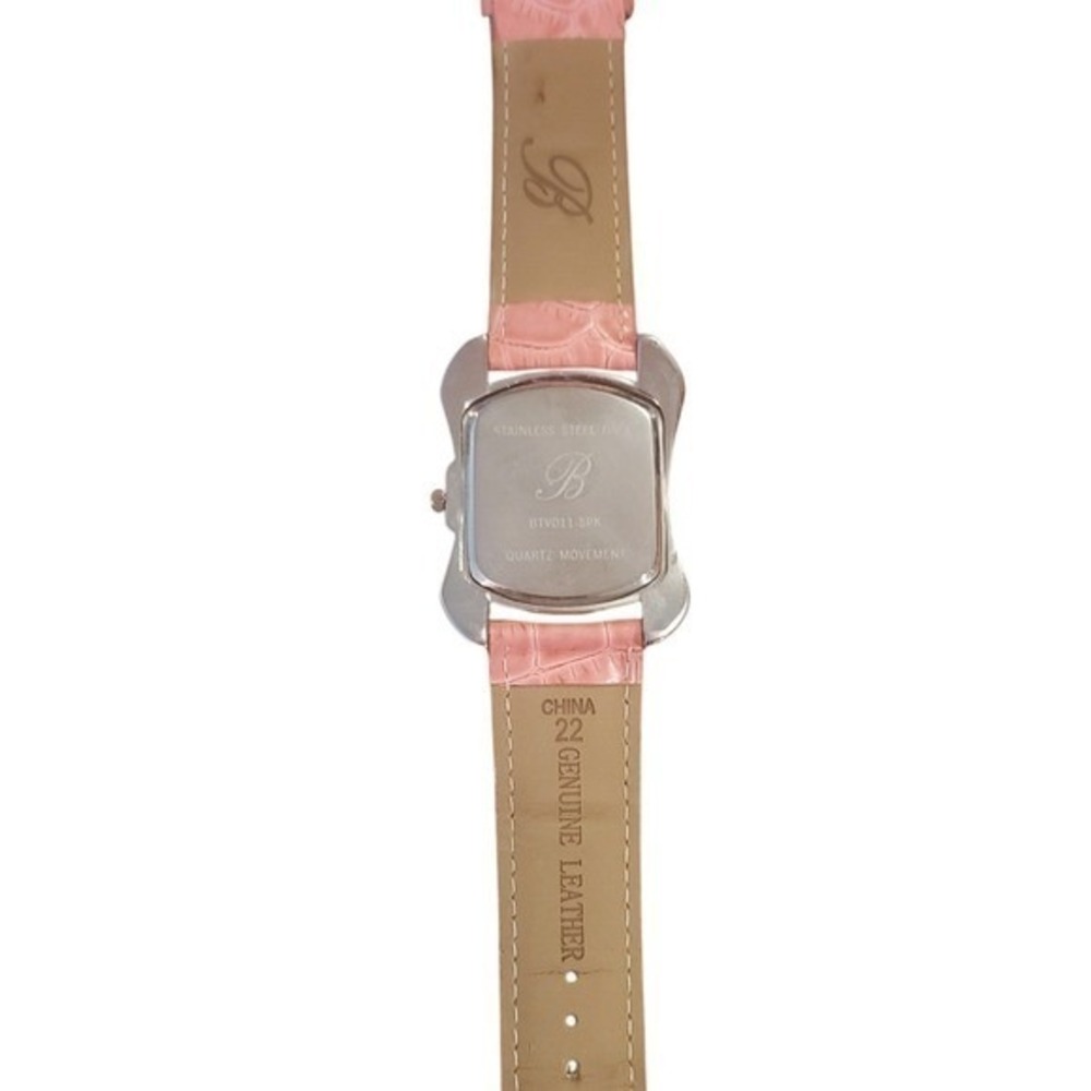 Brighton Rhinestone Bezel Pink Croco Embossed Genuine Leather Strap Watch Women - Picture 4 of 6